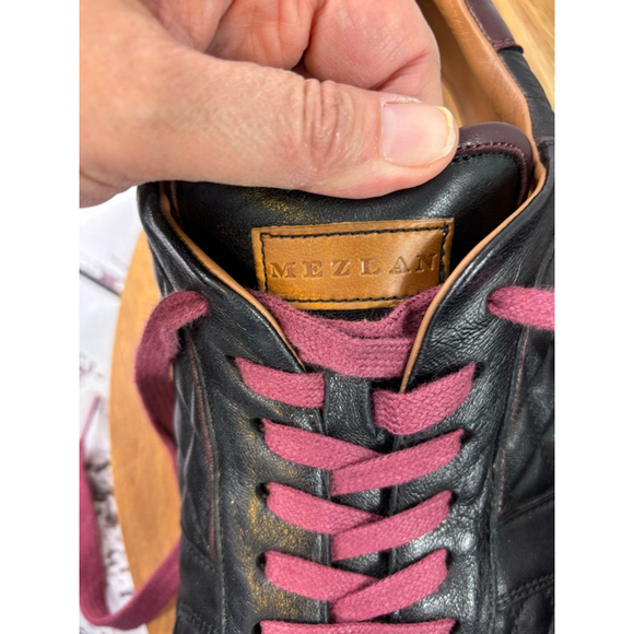 Men's Mezlan Black Quilted Leather Sneakers with Burgundy Laces, Size 14 - Picture 12 of 15